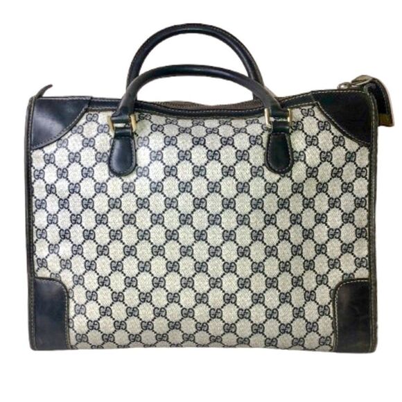 M GUCCI GG SUPREME Navy Rolled Handle Doctors Work Travel Bag w Dust Bag COA - Picture 5 of 17